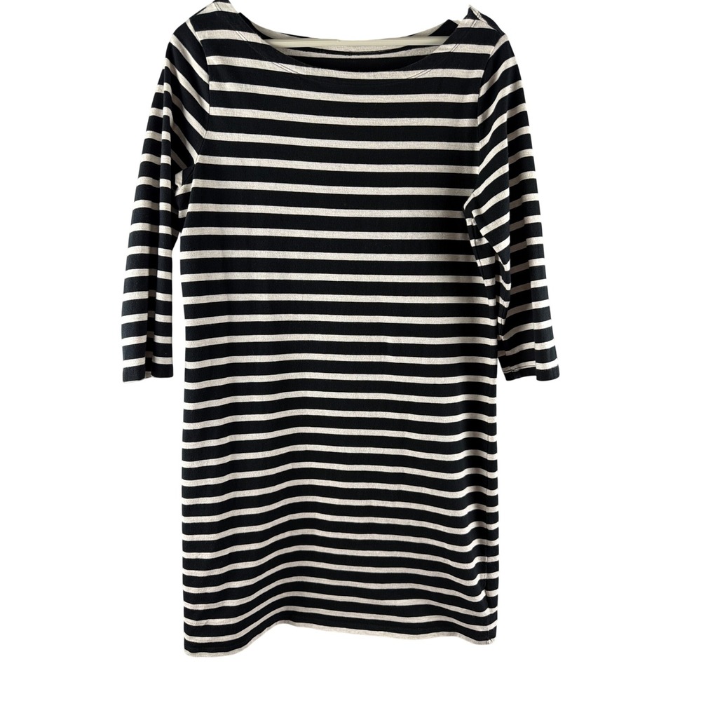 GAP Womens M Striped Shift Dress Black White 100% Cotton 3/4 Sleeve Nautical